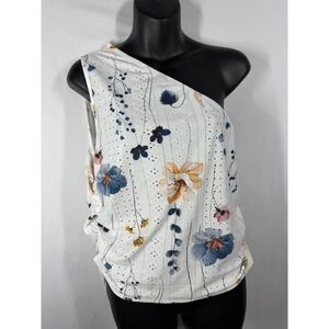 SHEIN Curve 2XL One Shoulder Floral Top White Eyelet Knit Asymmetrical Boho